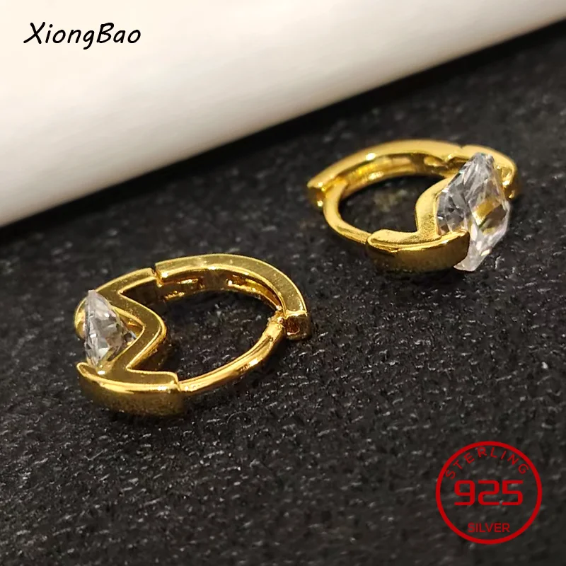 

Серьги-кольца из стерлингового серебра 925 пробы, золотистого цвета, с квадратными цирконами, модные, для женщин, подарок на вечеринку