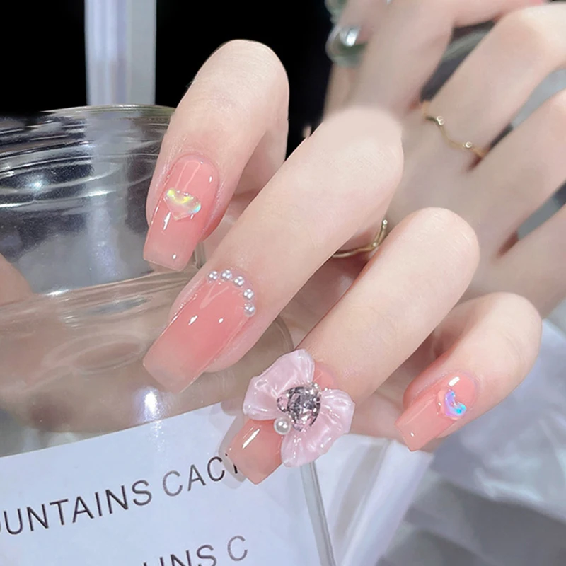 5 قطعة القوس الراتنج ثلاثية الأبعاد مع بريق القلب الراين اللؤلؤ مسمار الفن مجوهرات Deocrations النساء صالون الأظافر الفاخرة مانيكير السحر