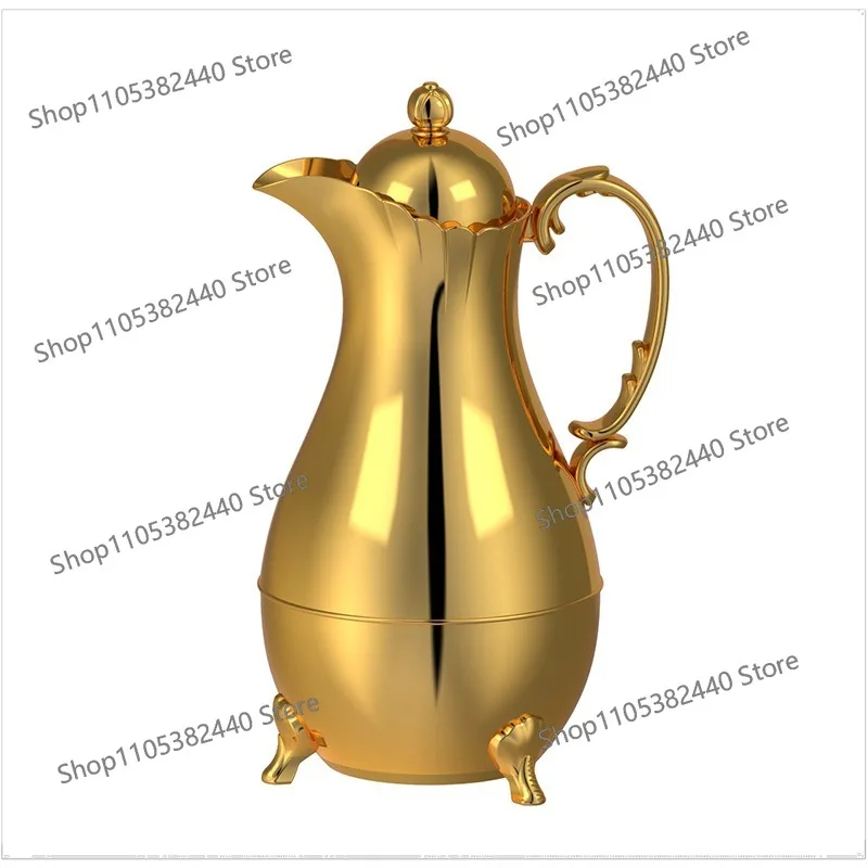 Premium Arabic Gold Thermos Coffee Set, Middle Eastern Insulated Vacuum Flask, Long-Lasting Heat Retention Tea Pot & Cups Set