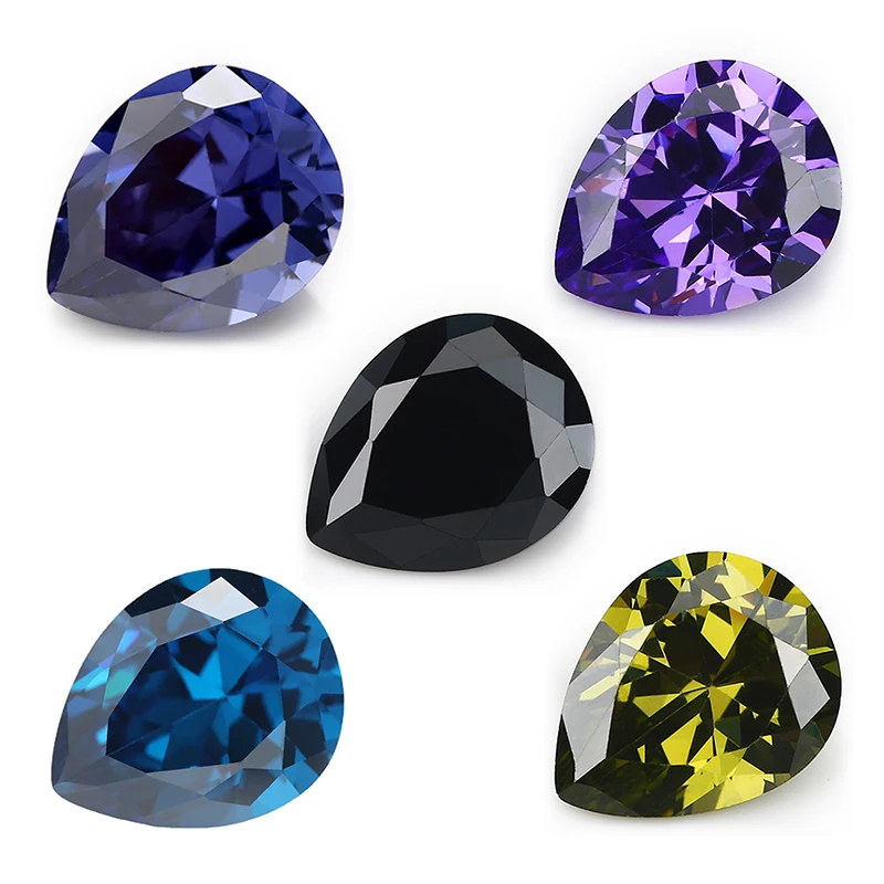 Pear Cut Cubic Zirconia Stones Tanzanite Violet Deep SeaBlue Black OliveGreen Mix 5 Color 5A Loose CZ Synthetic Gems for Jewelry