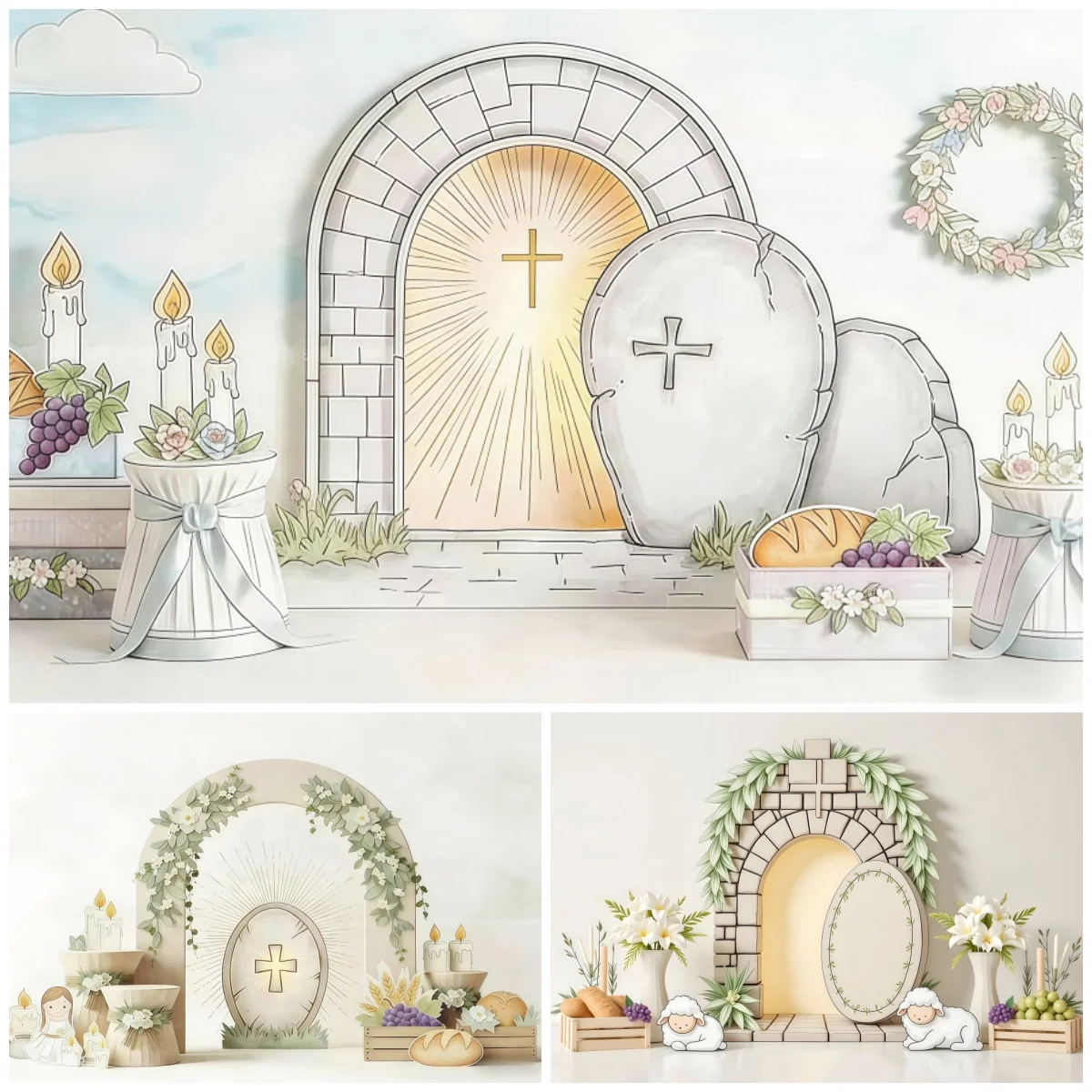 Easter Backgrounds For Photographs Cross Tomb Stone Arch Religious Christian Easter Party Kid Cross Baptism Party Backdrop Decor