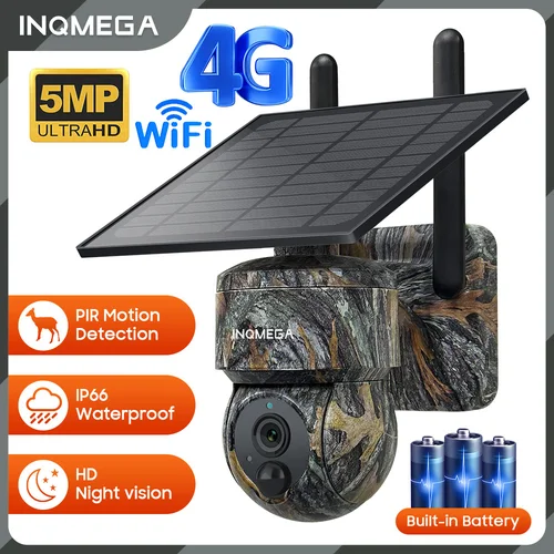 Imagen 1 del producto INQMEGA 5MP 4G/WIFI cámara de seguridad inalámbrica Solar cámara de Monitor Solar para exteriores cámara de visión nocturna a Color cámara de detección PIR
