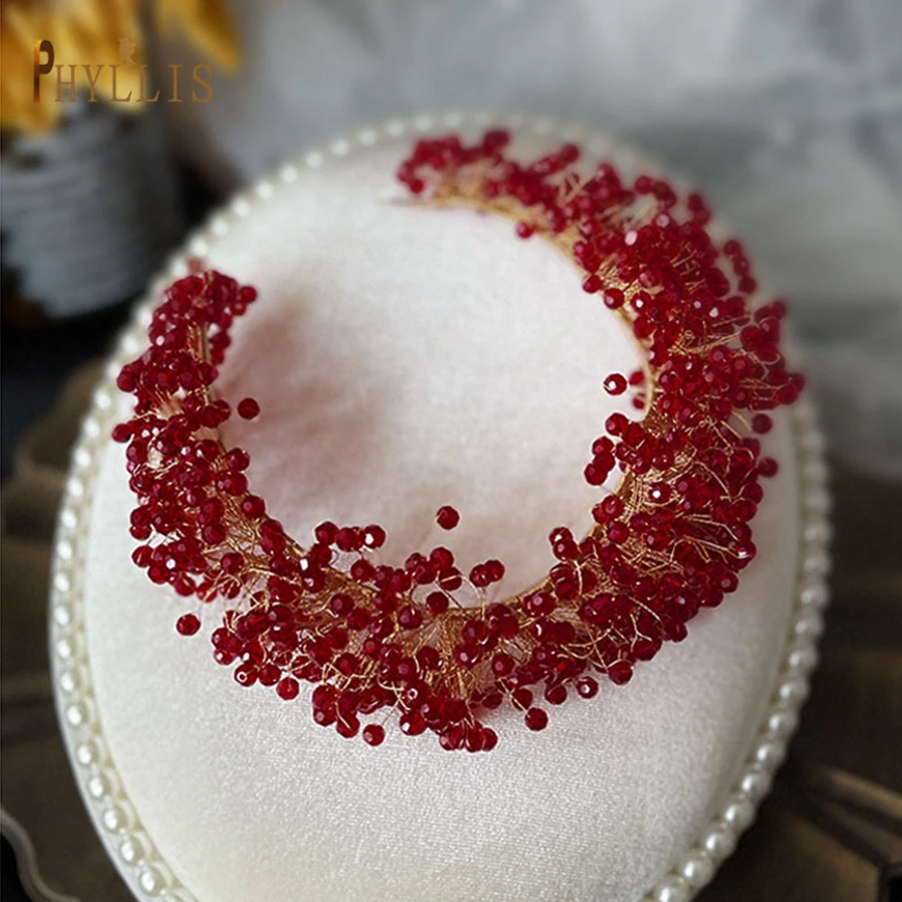 Bandeau couronne de mariée en cristal rouge, accessoires pour cheveux de mariage, couvre-chef de demoiselle d'honneur, bijoux, ornements pour cheveux, A416