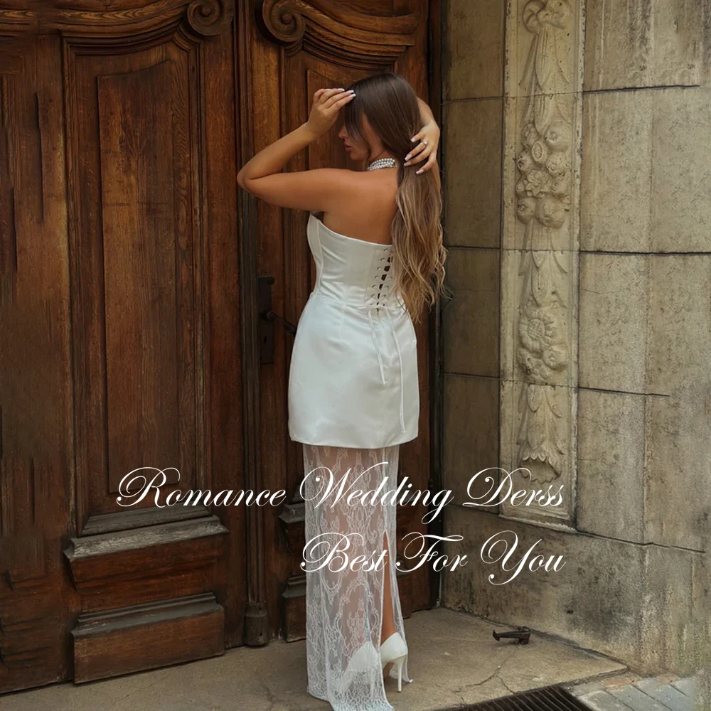 Simple Lace Strapless A-Line Wedding Dress 2026 Women Beading Sleeveless Slit Open Back Bridal Gown Vestidos De Novia Customized