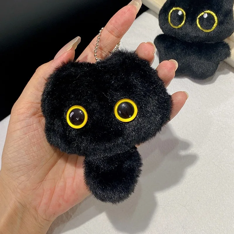 10cm Black Cat Plush Toy Pendant Cute Small Plushie Keychain for School Bag Decoration Plush Toy Doll for Brithday Gifts