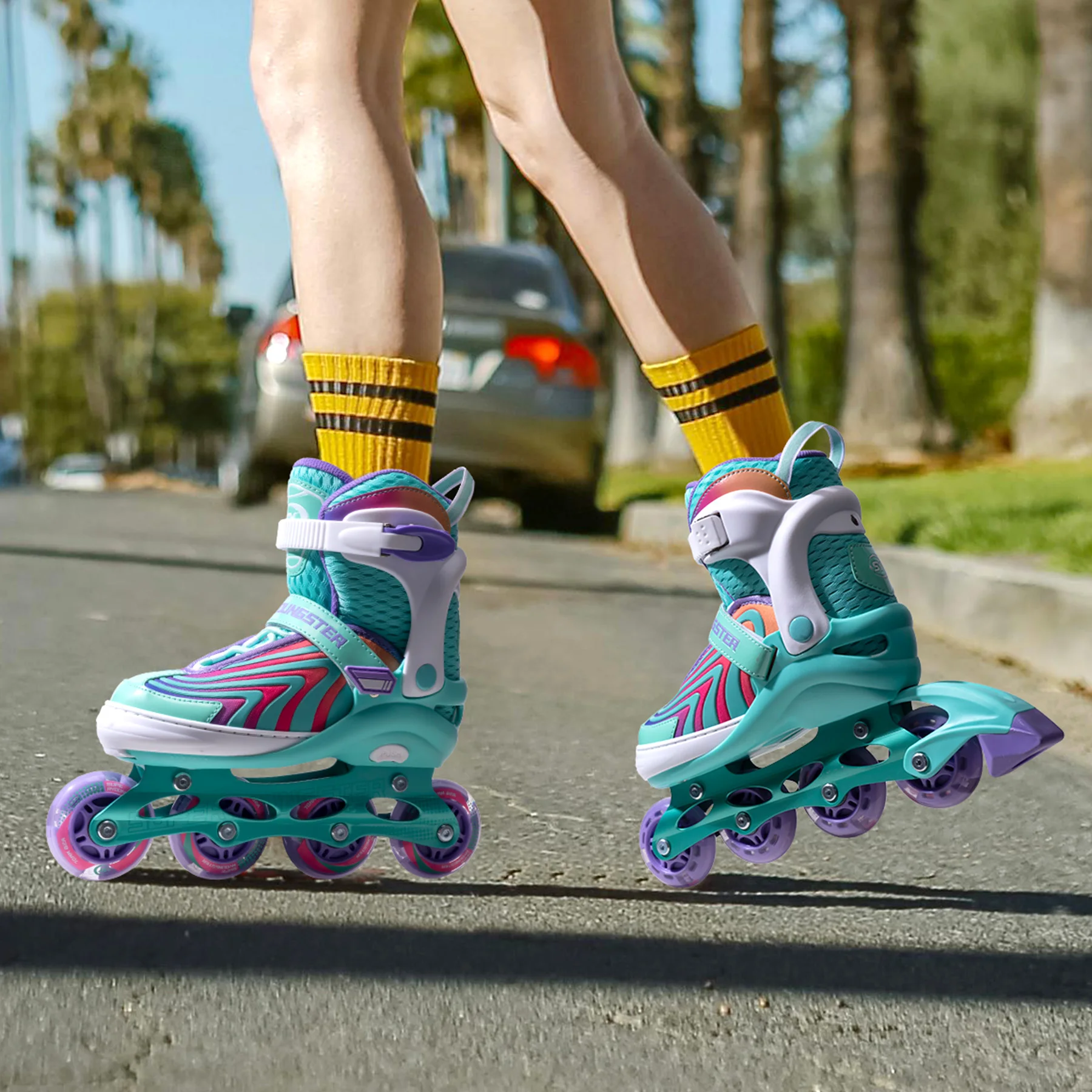 

Профессиональные роликовые коньки, 4-мигающие прочные полиуретановые колеса для городских улиц, парков, роликовые туфли