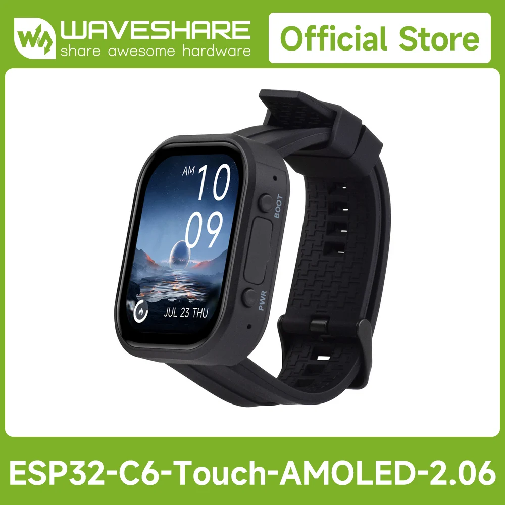 

Waveshare ESP32-C6 2.06inch AMOLED Touch Watch Development Board, 410×502 Pixels, RISC-V 32-bit Processor, Supports WiFi 6 BT5