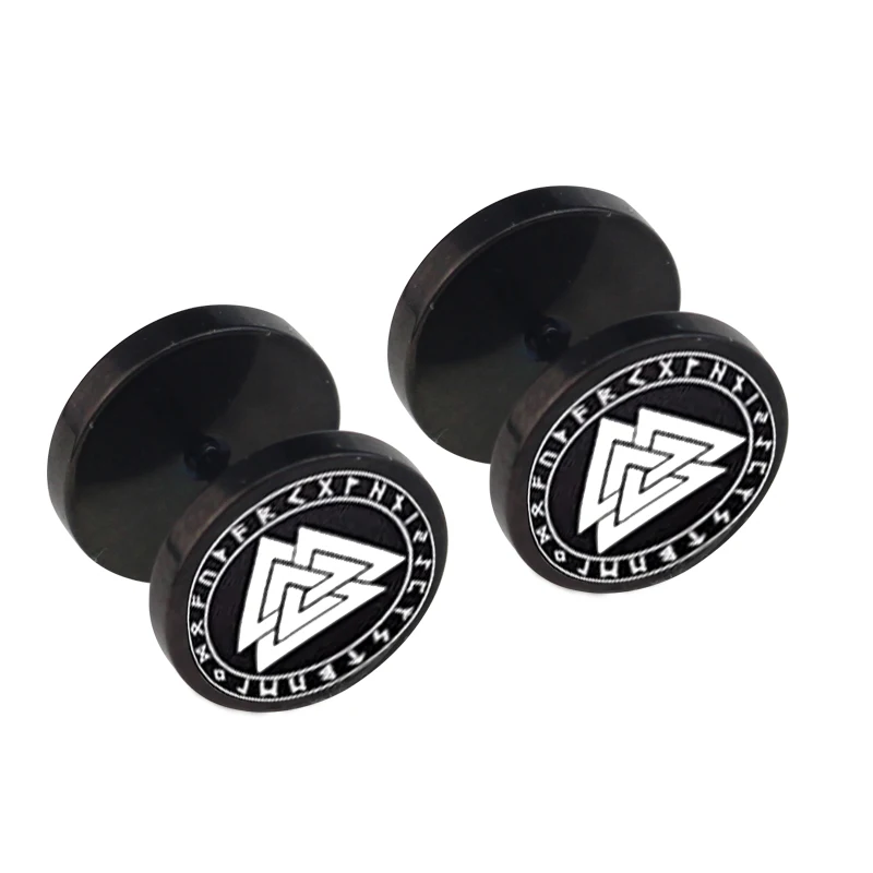 Viking Runes Gauge Earrings for Men Black Fake Plugs Piercing Jewelry Gift