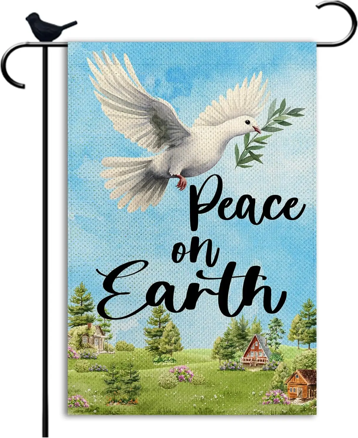 Peace on Earth Garden Flag White Dove Peaceful Small double sided Seasonal Burlap Garden Farmhouse Decor 12.5x18 Inch yyi