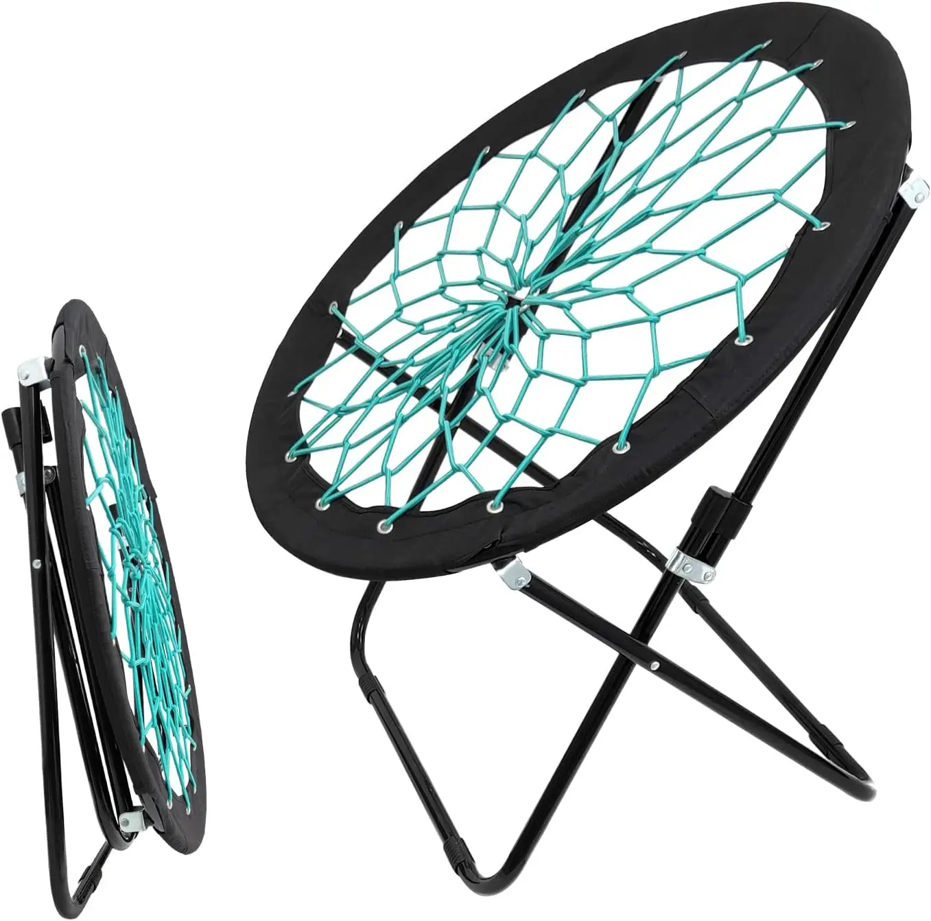 Camping and Room Bungee Folding Dish Chair -Versatile Bunjo Chair with Fun Bouncy Design - Circle Web Chair for Relaxation and F