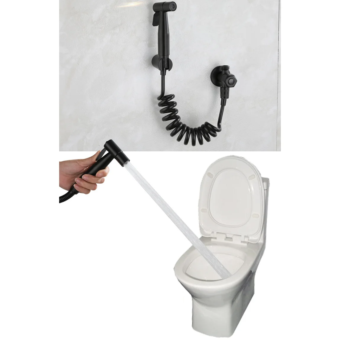 

ABKJ-Black Toilet Bidet Set Wall Shower Bathroom Accessories Bidet Spray Head Washing Clean Toilet