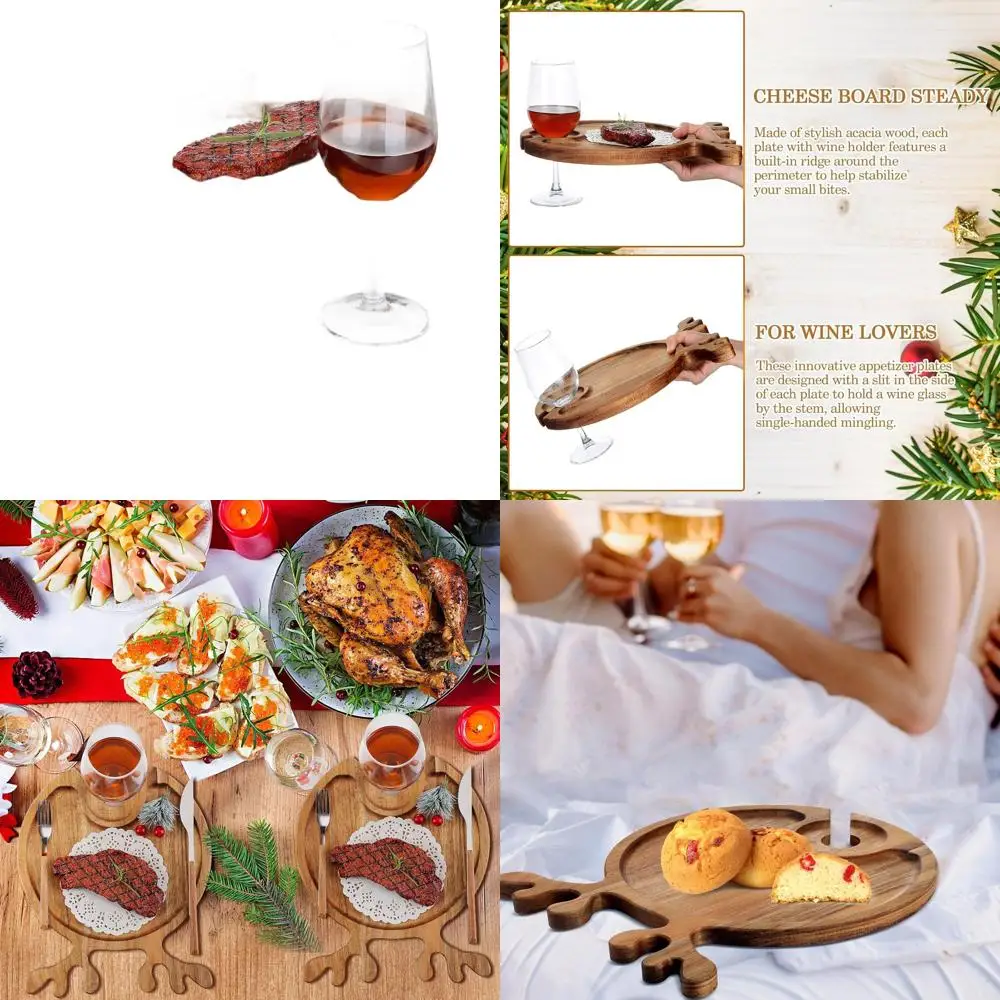 

12-длинные рождественские доски из дерева акации с дизайном из оленьих рогов, держателем для вина и сервировочным подносом для праздничных кухонных подарков