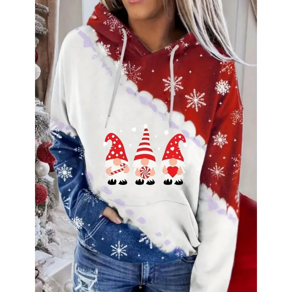 

Christmas Snowman Hooded Sweatshirt For Women Autumn/Winter Color Blocked Christmas Party Costume Fashions Long Sleeved Pullover