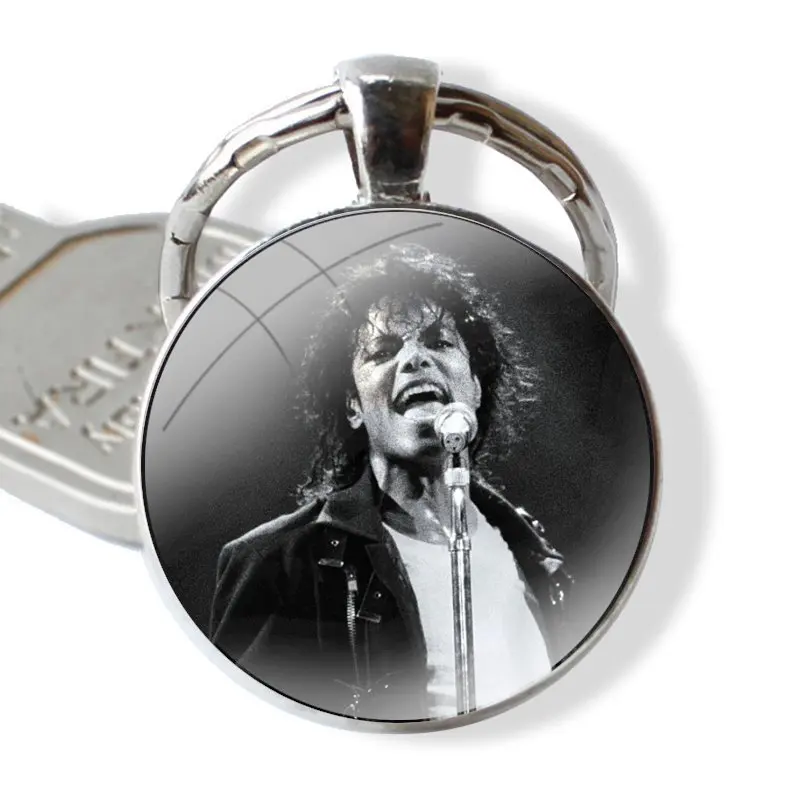 Keychain Handmade Glass Cabochon Key Ring Holder Pendant Key Chains Michael Jackson Star