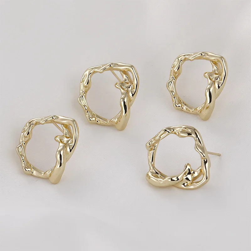 14k Gold-wrapped Temperament Cold Wind Irregular Circle Stud Earrings Silver Needle DIY Handmade Ear Jewelry Accessories