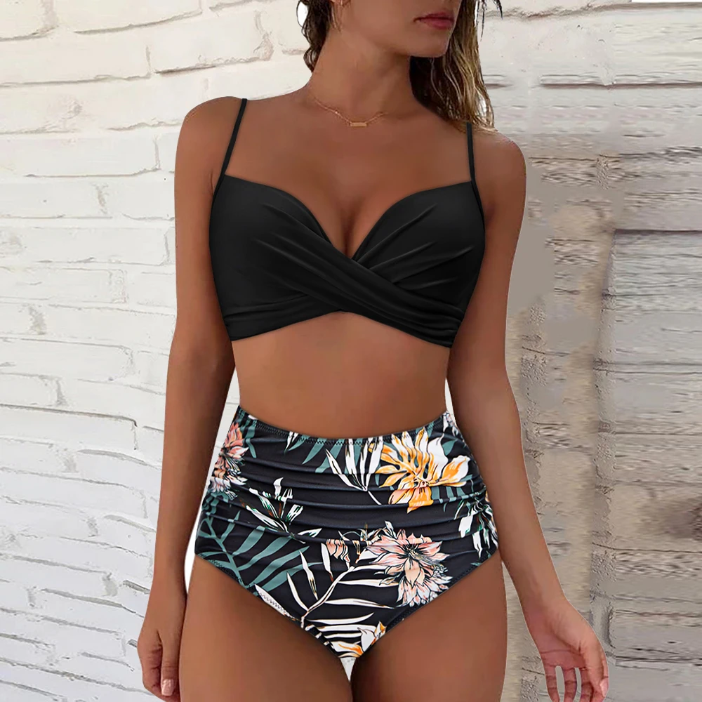 Solid  Push Up High Waist Bikini Set Swimsuit For Women 2 Pieces Swimwear 2024 Beach Bathing Suits Female Beachwear Bathers