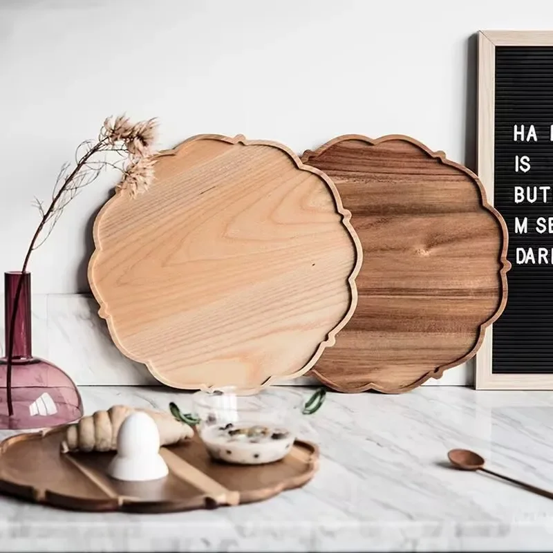 

34cm Inner Diameter Pine Wood Tea Storage Tray Home Living Room Dining Table Tea Storage Tray Hotel Wooden Dining Tray -1 piece