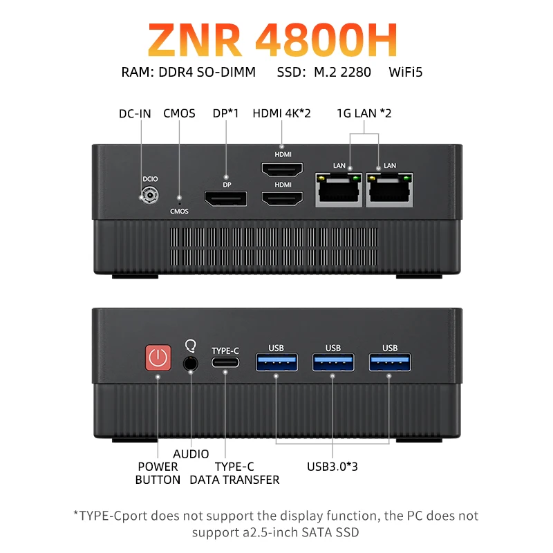 TexHoo Mini PC AMD R7 5800H 7730U tot 16GB DDR4 512GB NVMe Dual HDMI DP Wifi6 WDesktop Gaming Computer Dubbele netwerkpoorten