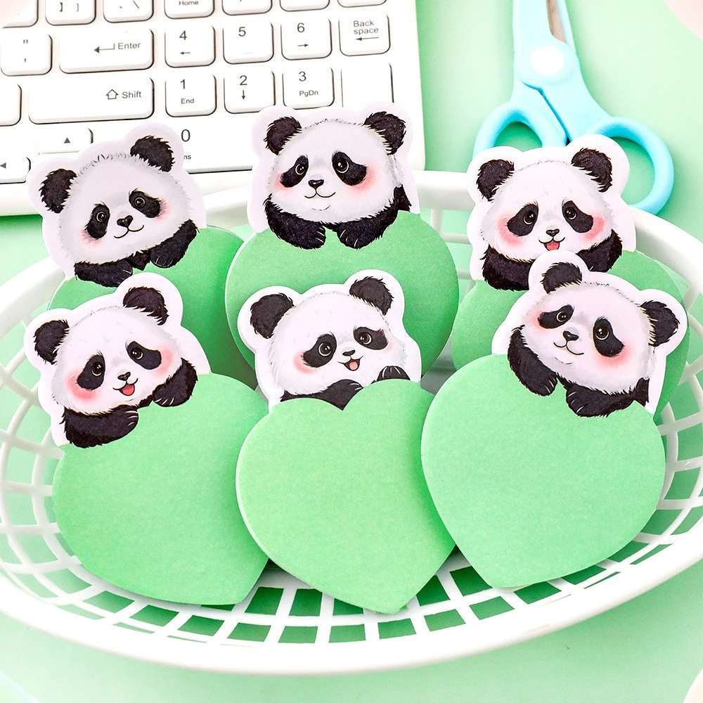 12 Pcs Cartoon Special-shaped Panda Notes Student Cute High-value Hand Account Sticky Note Paper Sticky Message Notes N Times