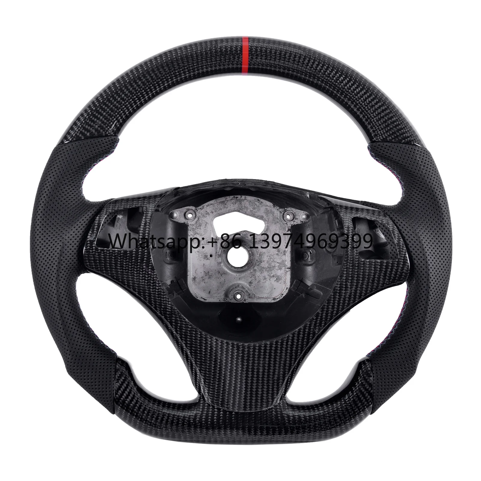 Carbon Fiber Steering Wheel D-shape Flat Bottom with Perforated Perforated Leather Grip for BMW E90 E92 E93 E87 E9X 2005-2012