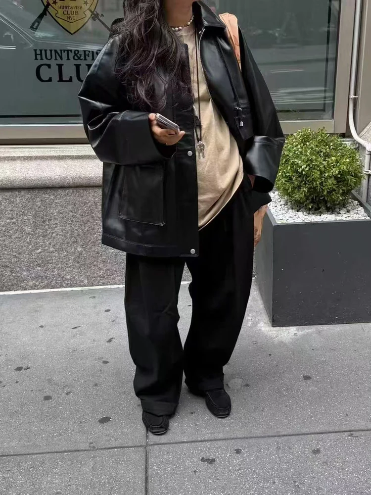   فضفاضة تناسب المرأة السائق Sle Jaet مع غطاء محرك السيارة انفصال معطف جلد خمر Faion طويل Sve منتصف طول سستة