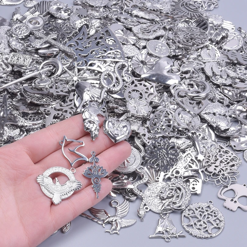 100% Stainless Steel Charm Lotus Flower Chain Heart Animal Eagle Pendant Jewelry Making Necklace Earrings Keychain Bulk Pendants