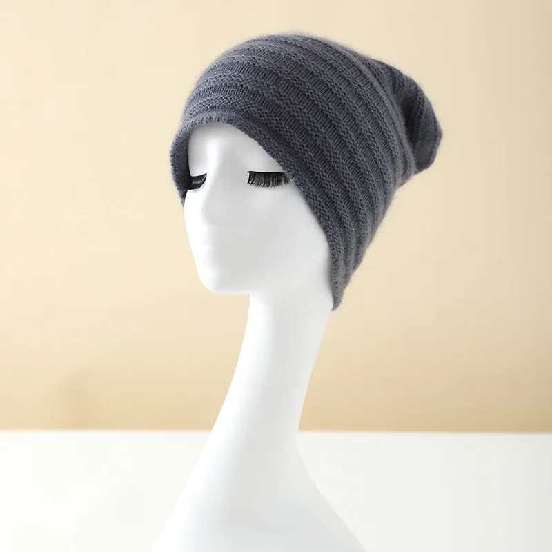 Women's 100% cashmere hat casual knit hat warm pile cap pullover hat without brim cap fashion cold hat wholesale.
