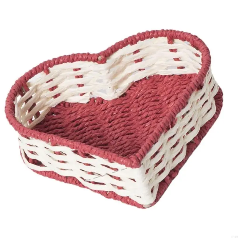 H8WB Woven Basket for Bread Fruit and Desktop Decoration Heart Shaped Snacks Holder