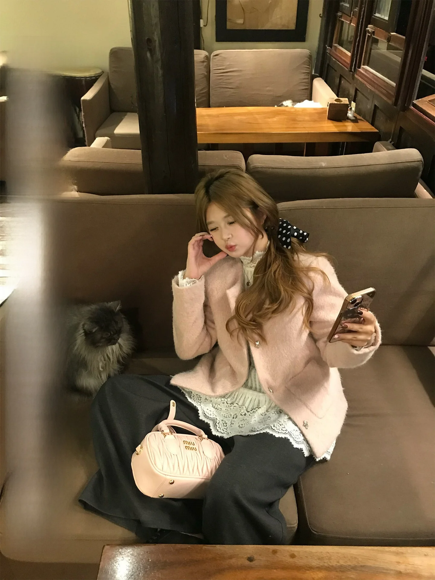 

Комплект из двухслойной хлопковой верхней одежды и кружевного топа в корейском стиле для полных женщин: теплая зимняя повседневная и рабочая одежда