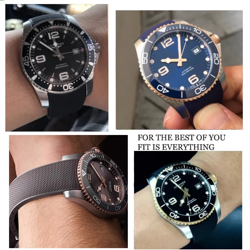 عالية الجودة سيليكون فلوروس المطاط حزام الساعات 21 مللي متر ل لونجين هيدروكونكويست L3 الفتح الرياضة الغوص ساعة الأشرطة