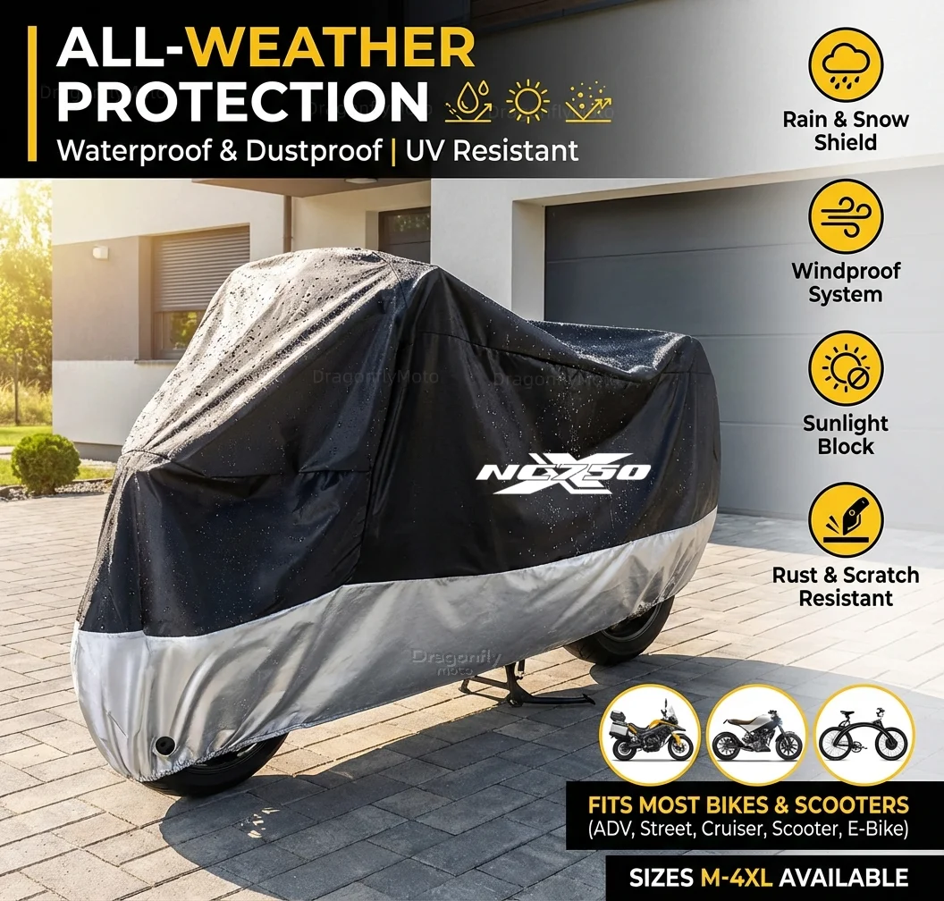 

For HONDA NC750X NC 750X NC750 X All Season Motorcycle Cover Silver Black Waterproof Dustproof UV Protection with Lock Holes