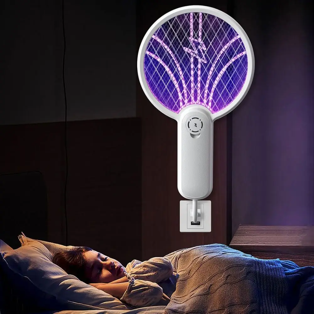 Mini Electric Mosquito Racket Automatic Portable Mosquito Killer Lamp 2 in 1 Three Layer Mesh Surface Electric Mosquito Swatter
