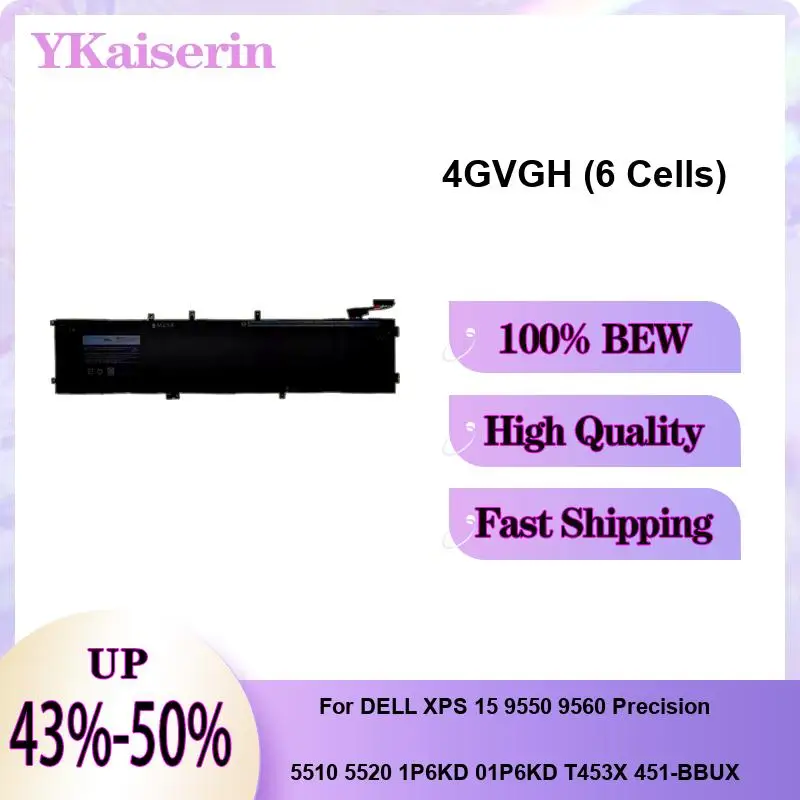 High Quality 4GVGH 6 Cells Hardwearing For Dell Xps 15 9550 9560 Precision 5510 5520 1P6KD 01P6KD T453X 451-Bbux Laptop Battery