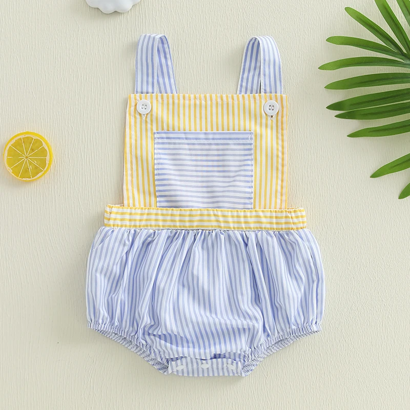 

BeQeuewll Summer Newborn Baby Bodysuit for Boy Girl Overalls Romper Casual Contrast Color Striped Print Jumpsuit Toddler Clothes