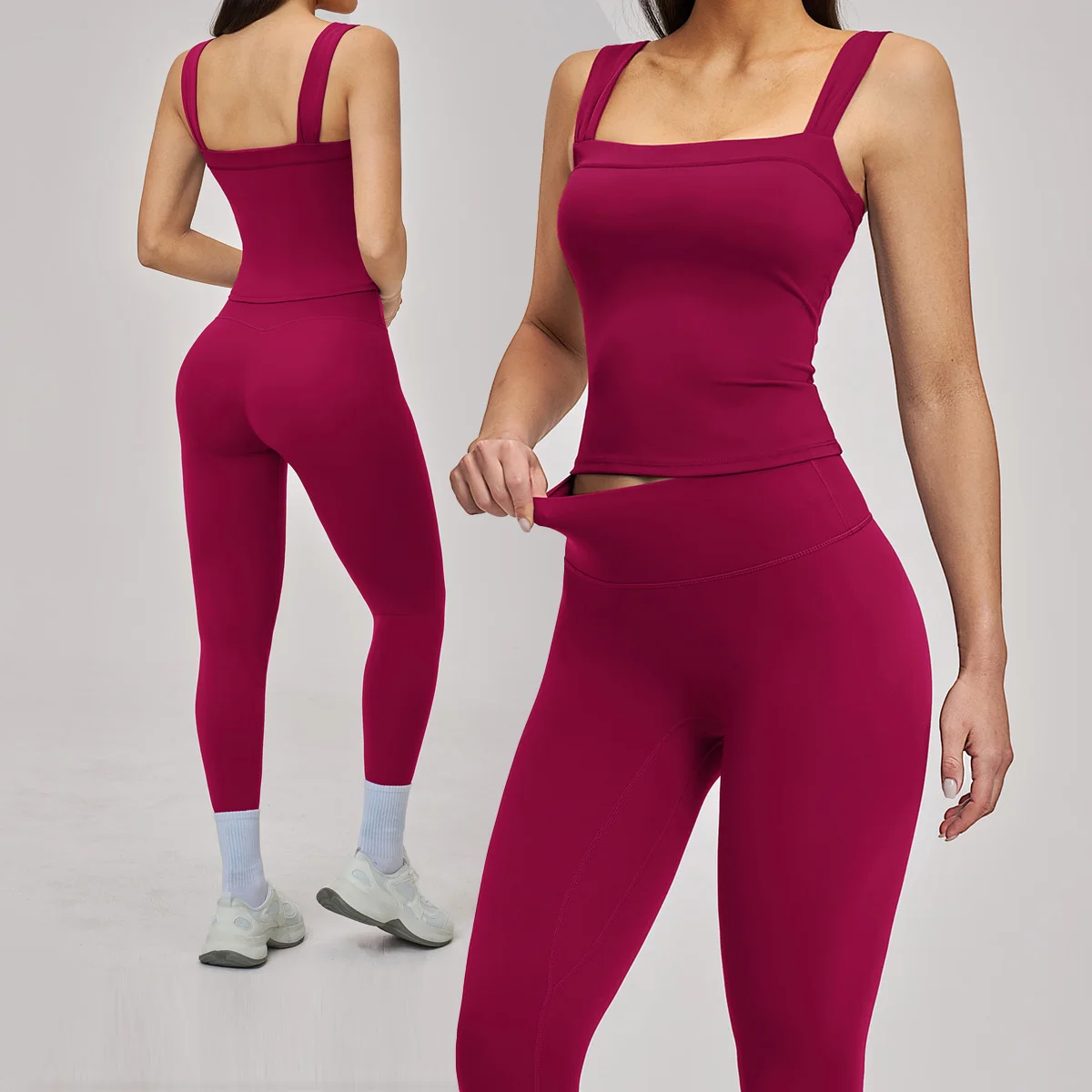 2 Piece Yoga Set Women's Tracksuit Sport Crop Tank Top High Waist Leggings Fitness Suit Gym Workout Push Up Padded Vest Clothes