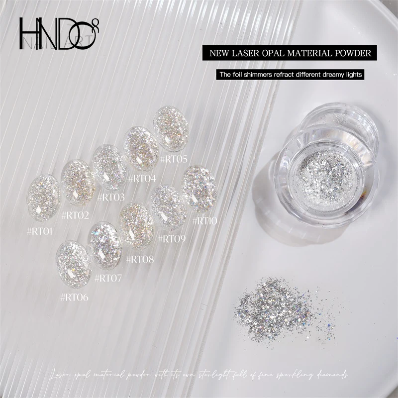 HNDO Irregular Holographic Flakes Nail Art Opal Powder for Manicure Decoration Nails DIY Material Chunky Glitter RT Series