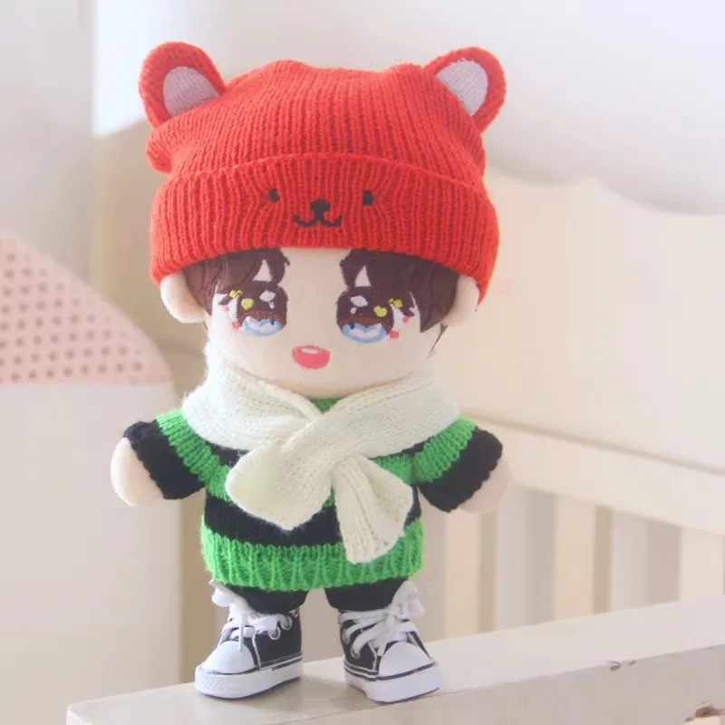 

20cm Cartoon Idol Doll Clothes Accessories Cute Red Bear Hat Scarf Shoes Pants Set for Girls Boys Fans Collection Gifts