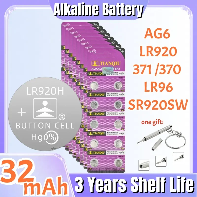 6-120PCS 1.55V AG6 371 SR920SW LR920 SR927 171 370 L921 LR69 SR920 Button Batteries For Watch Toys Remote Cell Coin Battery