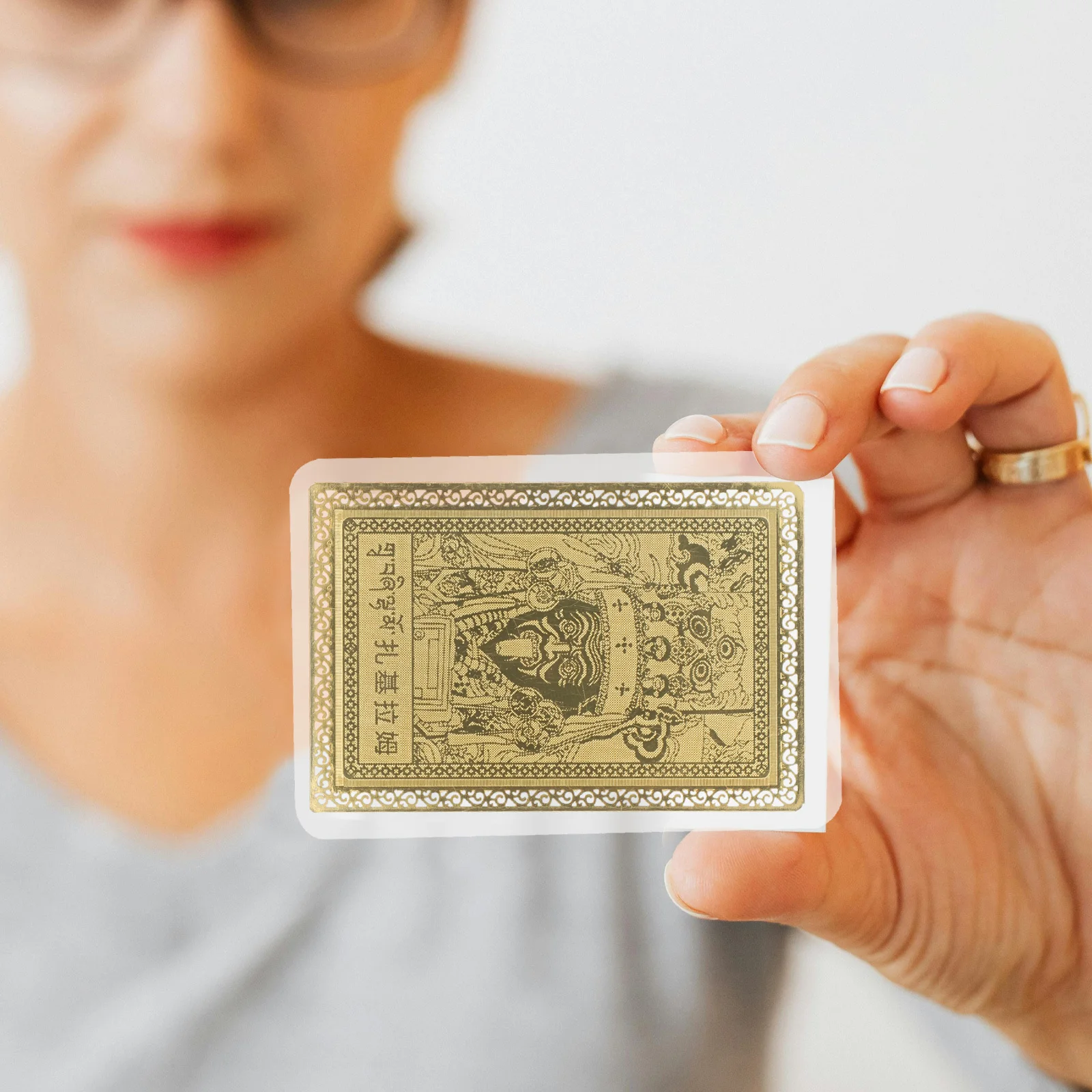 

Temple Amulet Gold Card Tibetan God of Wealth Symbol for Prosperity Balance Protection Portable Lucky Charm for Good Luck