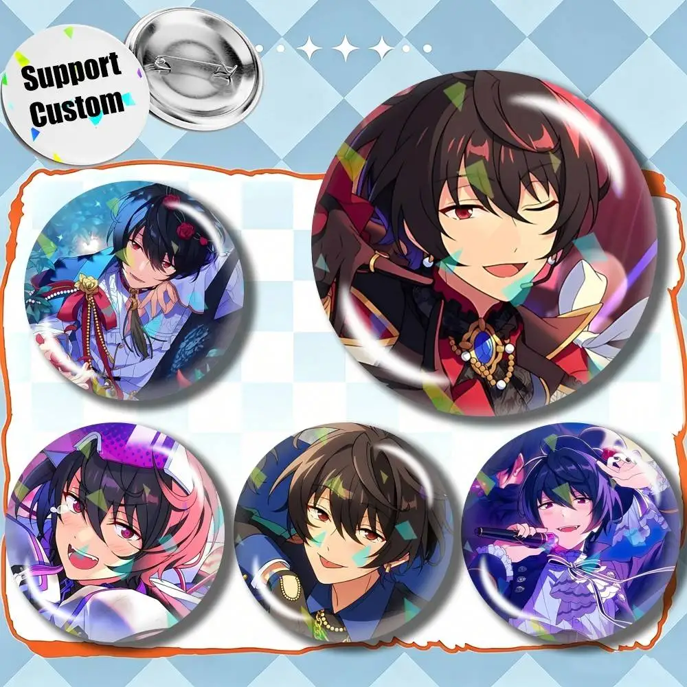 Knights Team R-Ritsu Sakuma Customizable Round Brooch Pins, Personalized Badges With Broken Glass Design Fashion Accessory