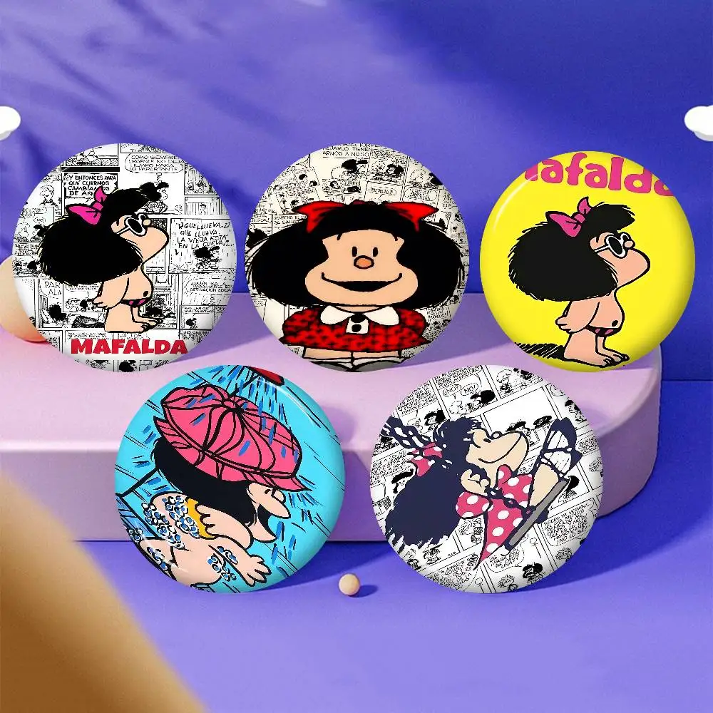Cartoon Mafalda Soft Button Pin Round Metal Badge Lapel Pin Parts Gift Friends Kid Jewelry