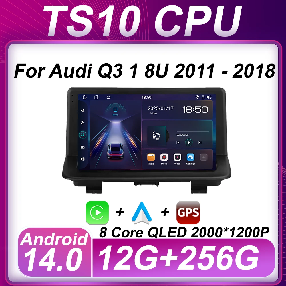 8 Core Autoradio Android 14 Per Audi Q3 1 8U 2011 - 2018 Mirror Link AutoMotive Smart Car Systems Navigazione GPS Touch Screen