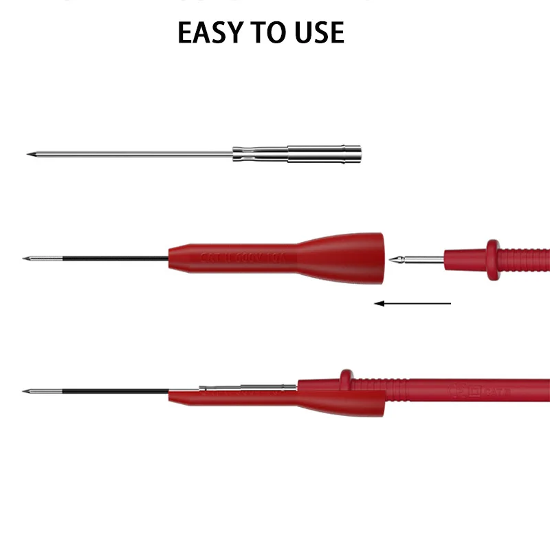 Insulated Piercing Needle Non-destructive Multimeter Test Probes Red/Black 30V-60V for 2mm Test Lead Multimeter Test Probes