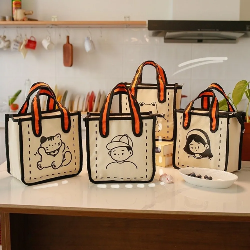 

New Cartoon Lunch Bag Thickened Zipper Canvas Bag INS Tote Outdoor