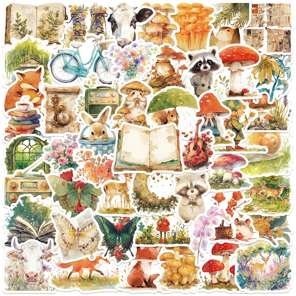 

50pcs Retro Cartoon Aesthetic Fairy Tale Animals Stickers For Laptop Luggage Guitar Phone Waterproof Graffiti Vinyl Decals