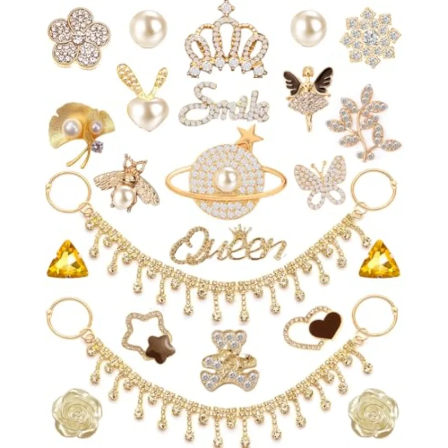 

24Pcs Bling Shoe Charms Designer Decoration Rhinestone Chain Pearl Gems Rhinestone Luxury Accessories for Women Girls Party Fav