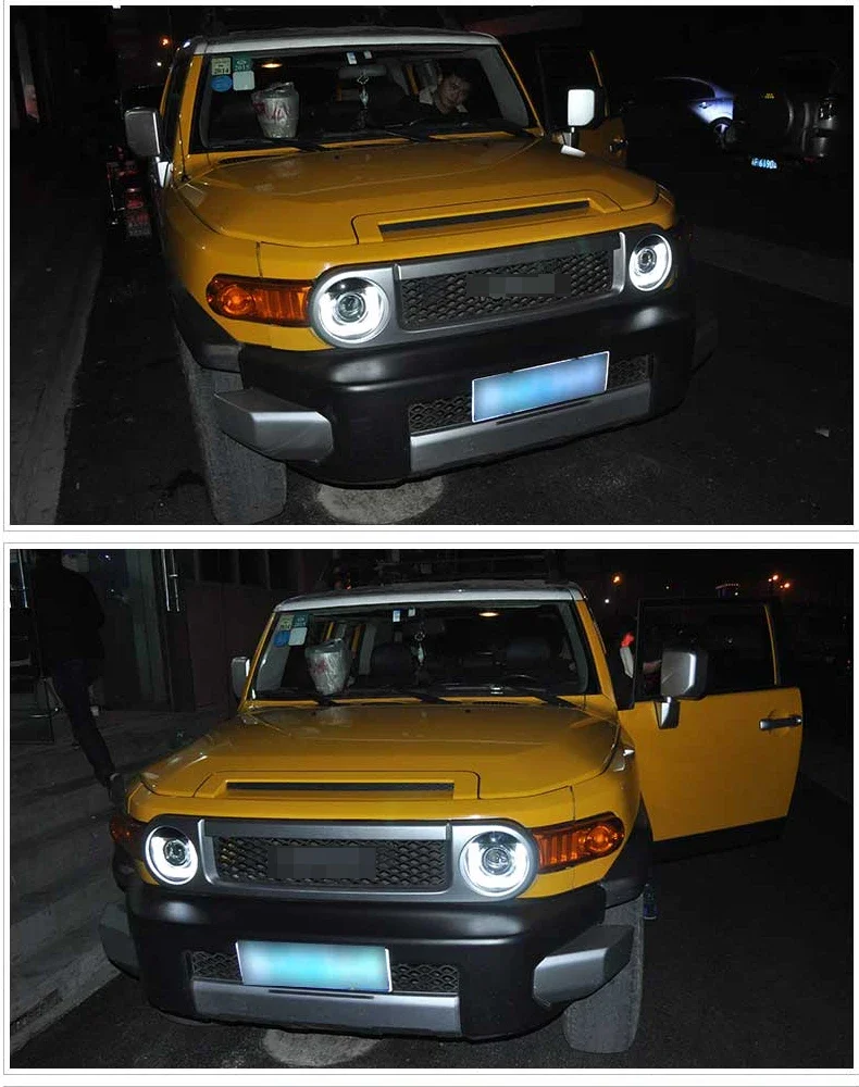 مجموعة مصابيح السيارة الأمامية لتويوتا 2007-2014 لـ FJ Cruiser LED U style عين الملاك مع عدسة العرض #4