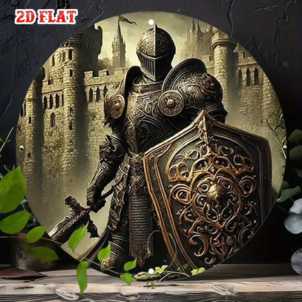 Royal Knight Wall Art Metal Decor - Medieval Shield & Sword Aluminum Sign for Home Bar Garage Man Cave