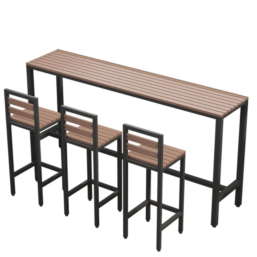 #Cafe outdoor plastic wood bar table milk tea shop outdoor long bar table Nordic open-air bar table combination
