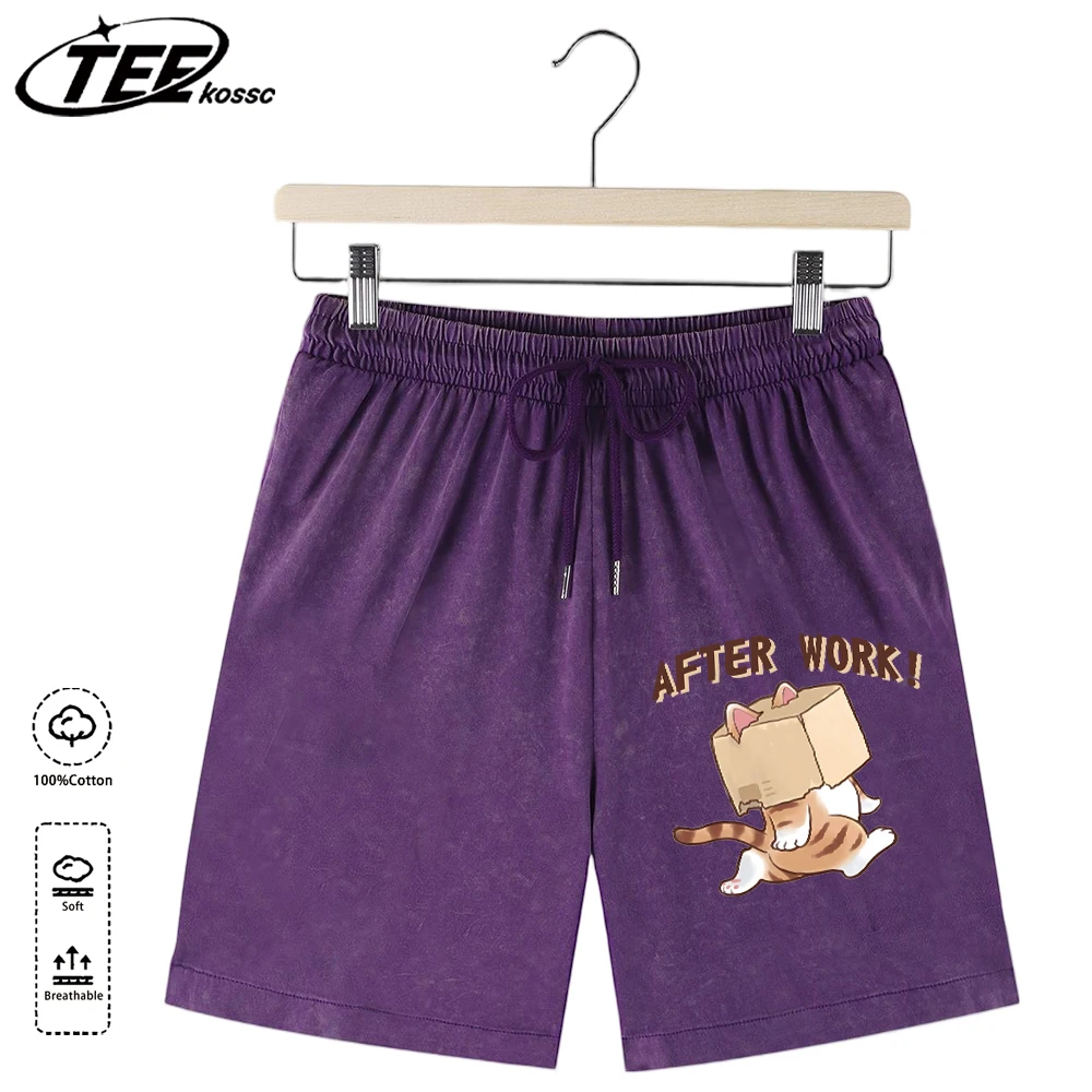 

Мужские летние свободные шорты из хлопка с принтом кошки After Work Happy Box, в стиле хип-хоп, уличные, модные, спортивные, базовые